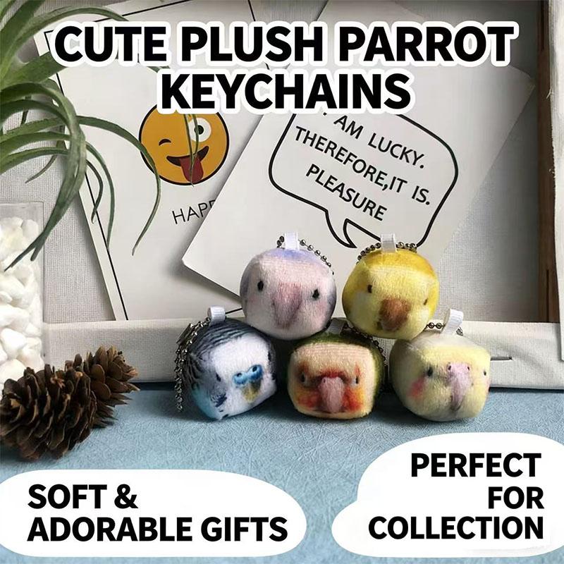 5Pcsset Cute Simulation Parrot Plush Doll Super Mini Square Parrot Key Chain Pendant Soft Stuffed Toy For Girl Bag Pendant Gift