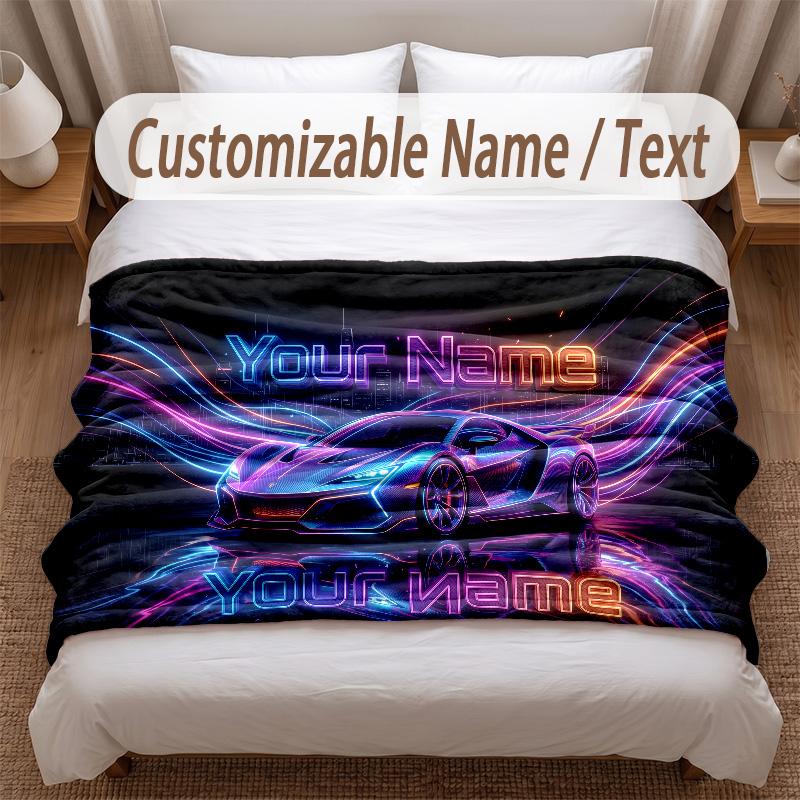 Neon Abstract Theme Soft Blanket Personalized Custom Name Text Print Warm Blanket Home Sofa Bedroom Decor