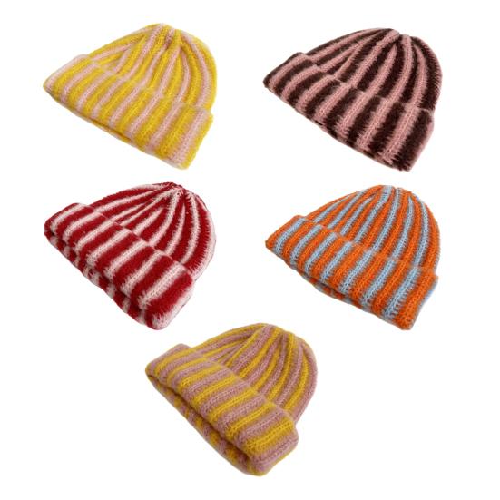 Vinterstrikkelue Lappverk Farge Stripet Trykk Myk Følelse Pustende Lue uten brem Utendørsaktiviteter Pulloverlue