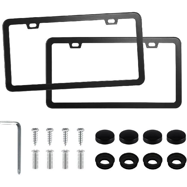 LivTee Black License Plate Frames, 2 Holes Stainless Steel License Plate Covers, 2PCS Car License Plate Holder, Automotive Exterior Accessories, Slim