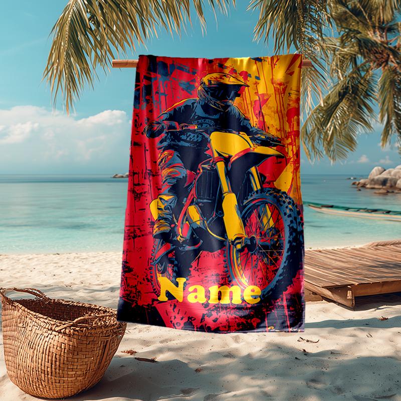 Asciugamano da Spiaggia Ultra-Morbido Personalizzabile con Tema Moto da Fuoristrada, Ideale per Piscina - Campeggio, Immersioni - Essenziale da Viaggio Perfetto, Asciugamano da Spiaggia Vivace.
