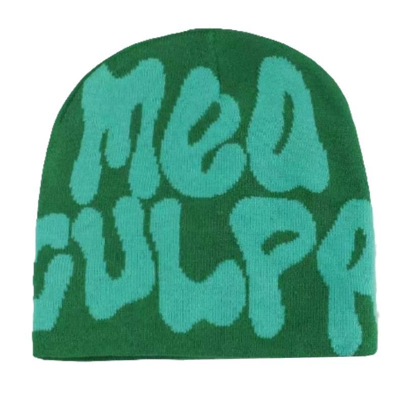 Mea Culpa Trendy Letter Print Beanies Knit  Hat Streetwear Cap Outfit Women Girl