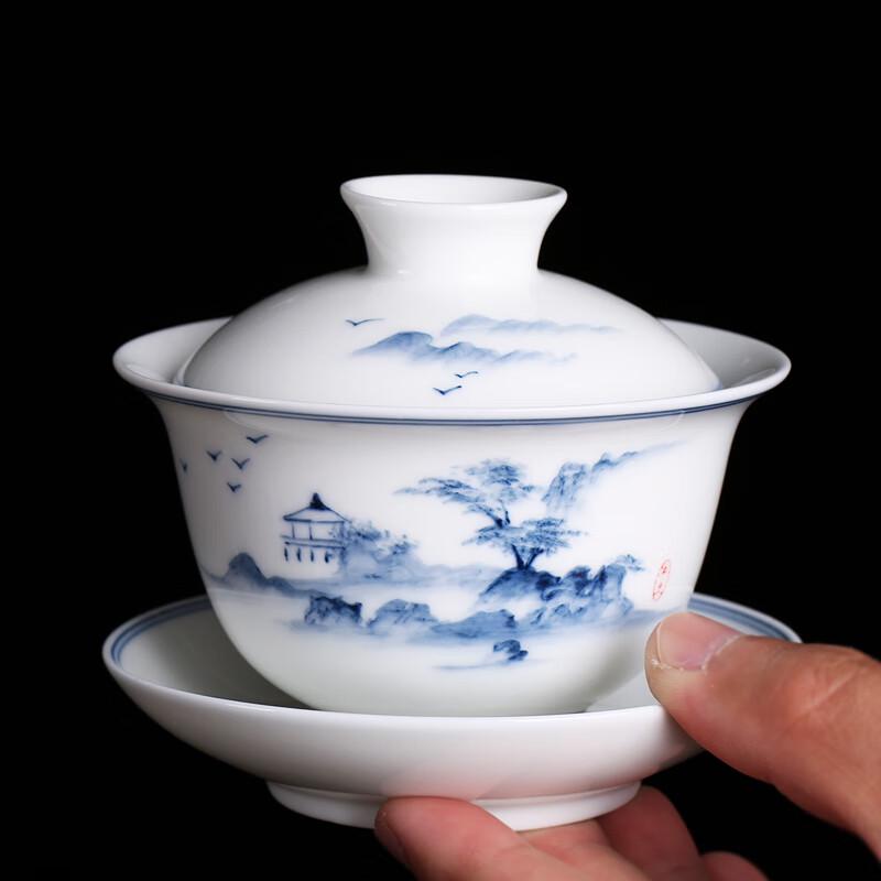 MULTIPOTENT Hand-painted Blue & White Porcelain Sancai Gaiwan