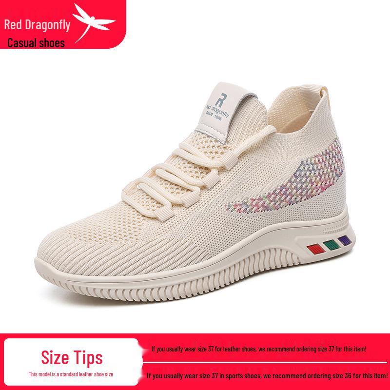 Red Dragonfly Women s Flyknit Sports Casual Shoes - Thick Sole, Hidden Heel, Non-slip Mesh 40