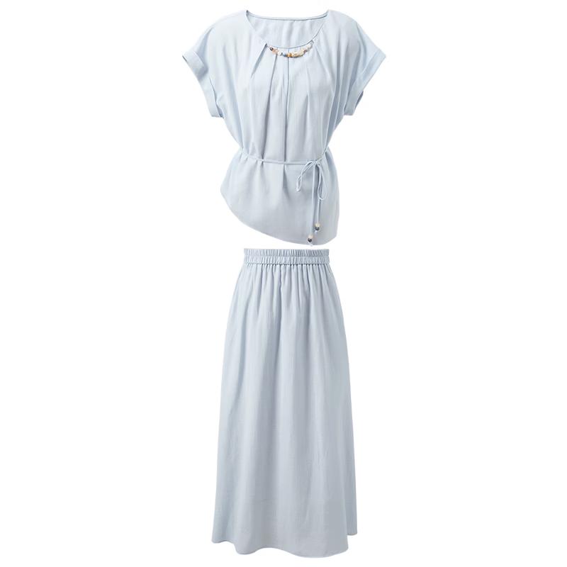 Sancai Women s Summer Pleated Two-Piece Skirt Set L