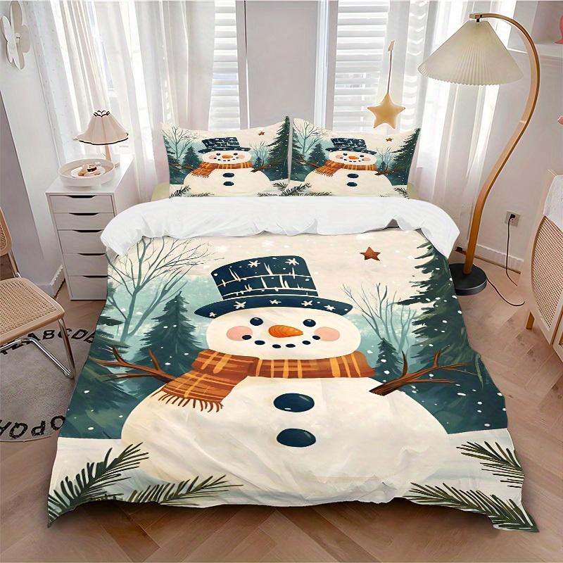 

3pcs set Winter Snowman 1 Quilt Cover + 2 Pillowcases, All Seasons Bedroom Setting, Perfect for Home and Dorm Decor a184 135x200cm