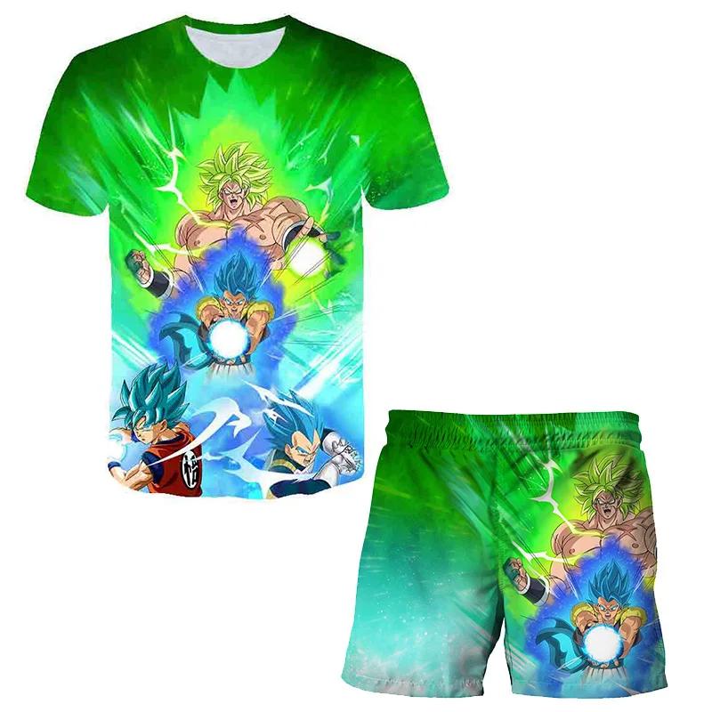 2025 Summer New Fashion Dragon Ball Tshirt Shorts 2 Piece Sets Kids Tracksuit Vegeta Clothes 3D Printed Dragon Ball T Shirts  Suit