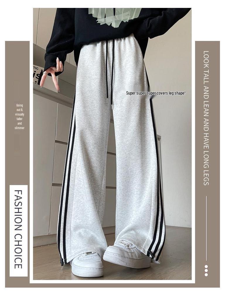 2025 New Spring Casual Girls' Sweatpants - Junior & High School, Loose Straight-Leg Wide Pants