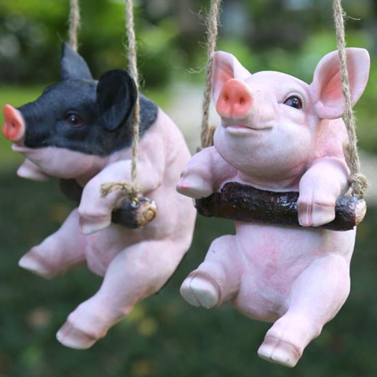 Hanging Statue Animal Pig Shape Landscape Pendant Resin Simulation Swing Figurines Outdoor Decorations