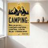 Vintage Camping Humor Metal Tin Sign, Sun Mountains Tent Campfire Pine Trees Design, Home Bar Man Cave Decor with 'CAMPING: Wher