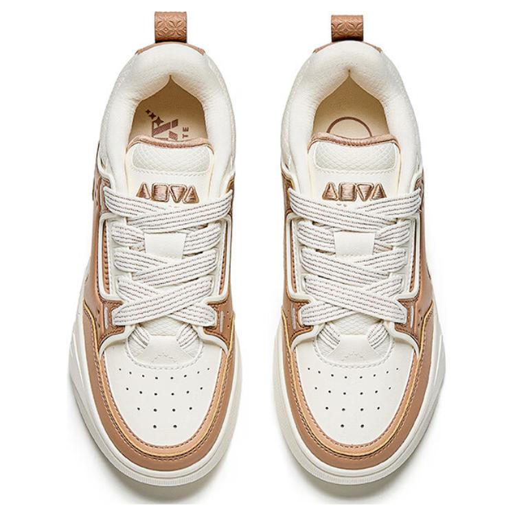 New Anta Slip Resistant Height Increasing Lightweight Low Top Skateboard Shoes Women's White Brown 122518040-5