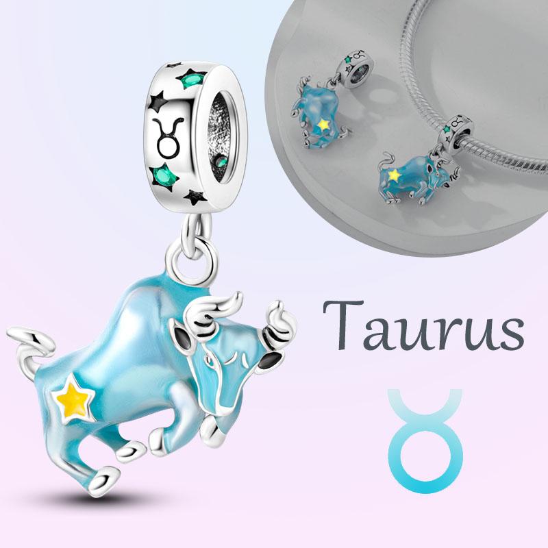 Copper Charms Luminous 12 Constellations Pisces Aquarius Aries Pendants Fit Original Pan Bracelet Diy