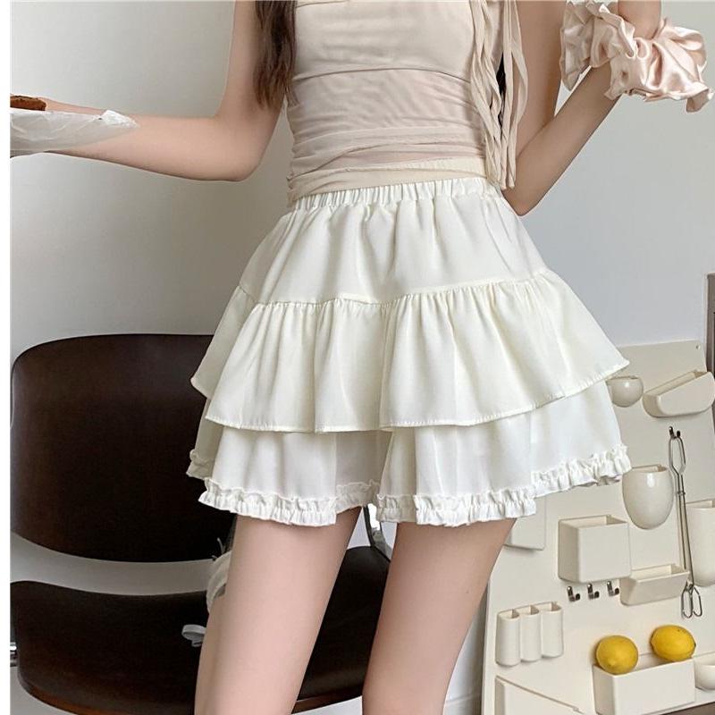 

Women s Summer 2025 High-Waisted Puffy A-Line Skirt with Sweet Ruffles Large чорний