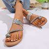 Cool Slippers Women's Casual New Flat-bottomed Beach Rhinestone Toe Sandals Outer Wear