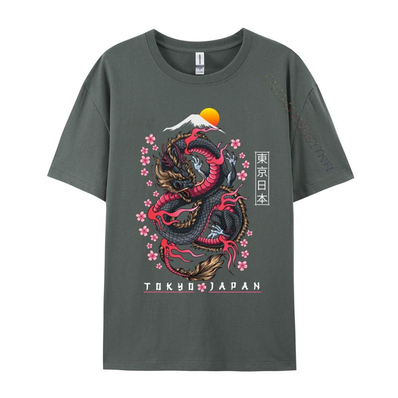 Japanese Aesthetic Dragon Tokyo Japan Unisexga Europe T Shirts Slim Fit Printed Pure Cotton Crew Neck Unisex Tops Shirt