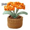 Multi Color Crochet Flower Pot Crocheted Potted Plant, Artificial Yarn Ornament, Vibrant Multi-color No Maintenance Fake Flowers Knitted Desktop Plant