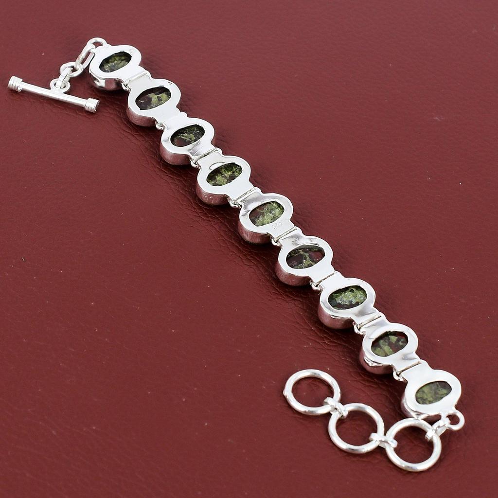 Dragon Bloodstone Bracelet Gemstone Bracelet Handmade Jewelry 925 Sterling Silver Bracelet Adjustable Chain Bracelet Silver Jewelry For Gift