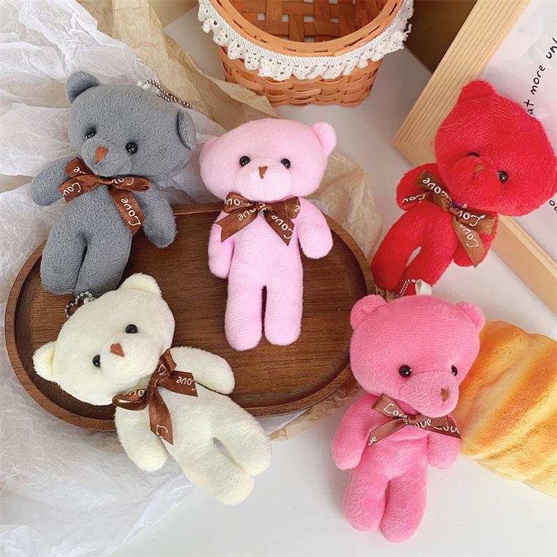 10Pcslot Bear Plush Toys Mini Bear Stuffed Doll Keychain Soft Stuffed Toy Keychain Bag Pendant Wedding Decoration Birthday Gift