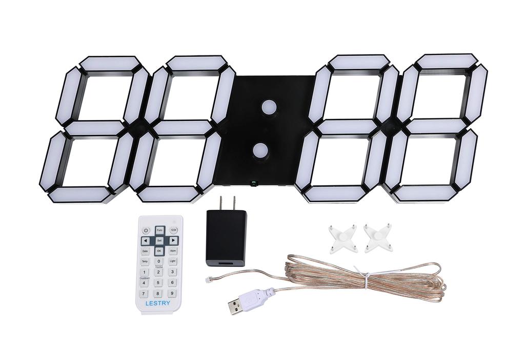 VANGOOD LED Wall Mount Digital Clock 3D 3D Wall Clock with Remote Control and USB Power Adapter - (Black)