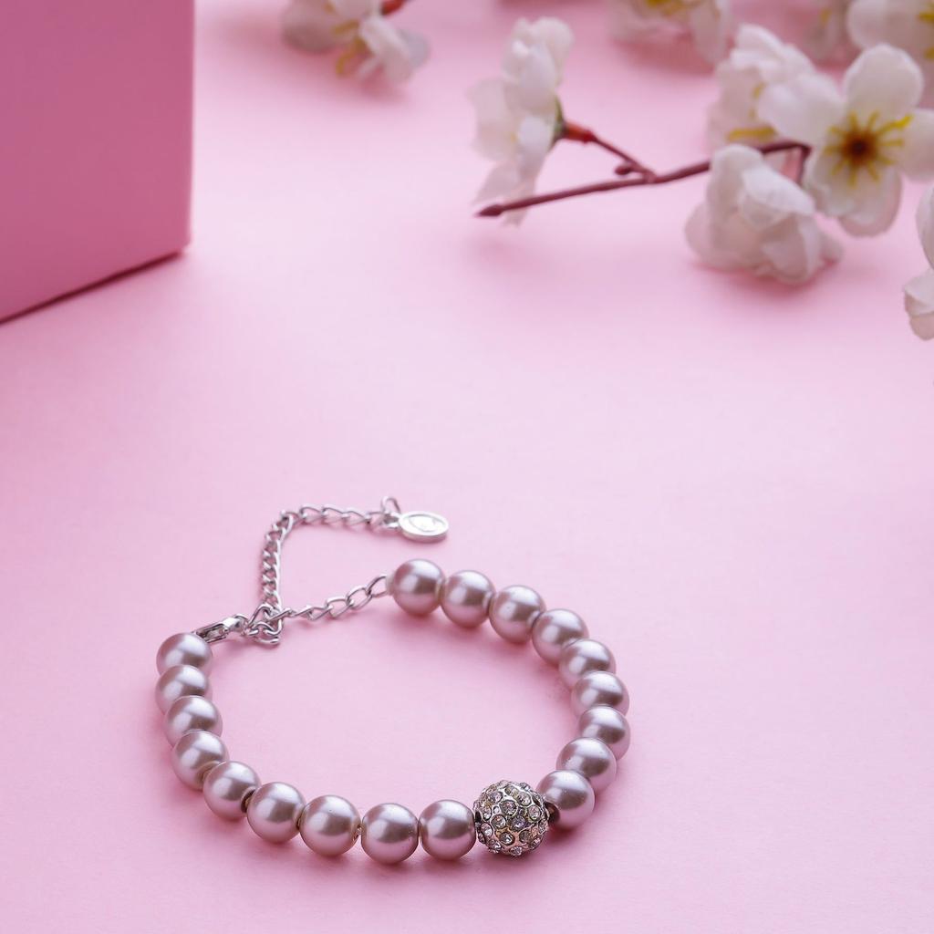 Estele Armband mit Rhodiumbeschichtung und Perlen in einer Reihe mit Kristallkugeln