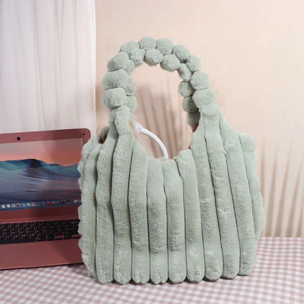 Solid Color Plush Handbag Large Capacity Plush Shoulder Bag Gift Plush Tote Bag Female/Girls