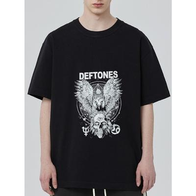 T-shirt noir avec logo du groupe Deftones et design graphique tête de mort de hibou pour une tenue décontractée