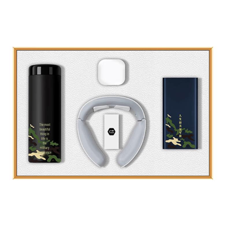 

Men s Retirement Gift Box: Camouflage Mug, Headphones, Neck Massager & Power Bank