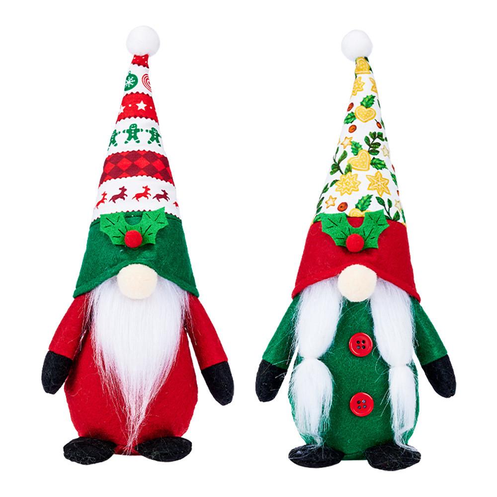 Festively Charming Red And Green Printed Hat Rudolf Gnome Plush Doll For Holiday Decor
