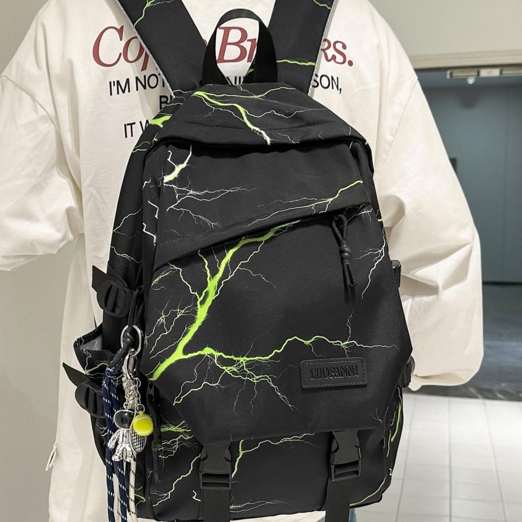 Schoolbag Korean Backpack Large Capacity Lightning Graffiti School Bag Male and Female Versatile Junior High School Student Burden Reduction Travel