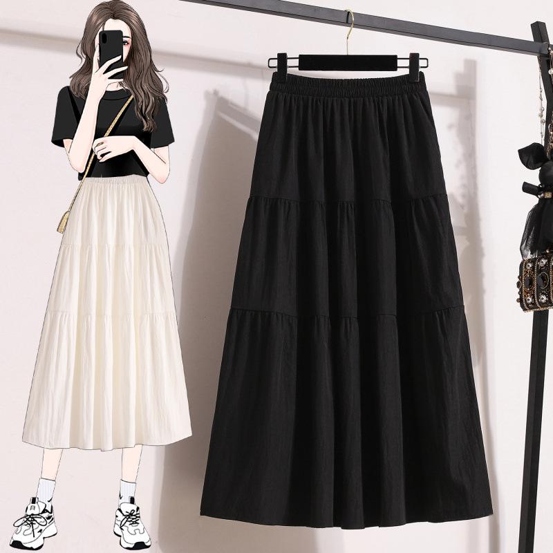 Plus Size Pink Summer A-Line Skirt with Sweet, Slimming Waist-Cinched Layers