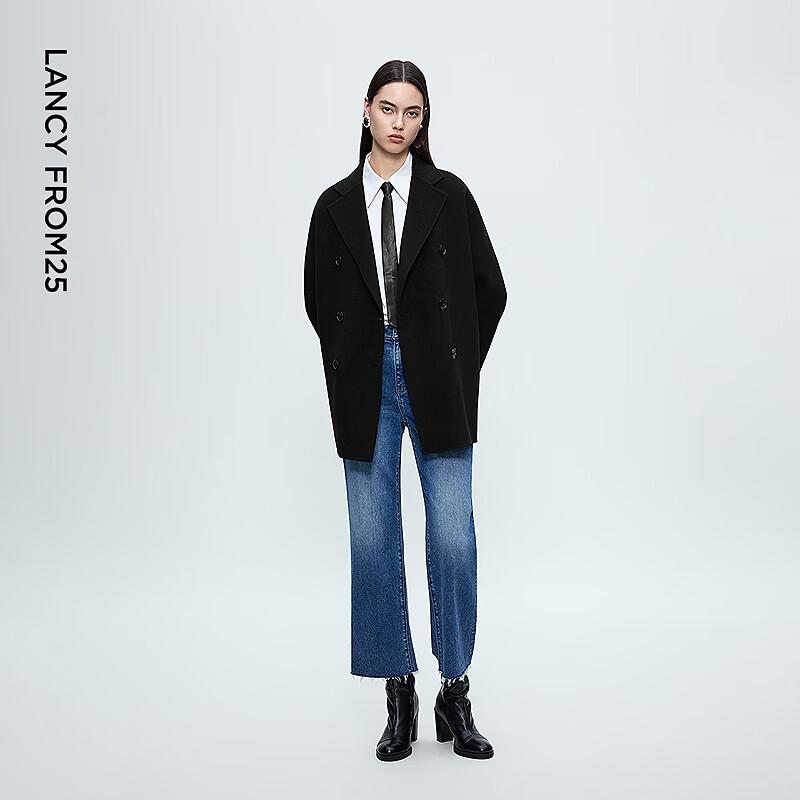 LANCY Women's Wool Blend Double-faced Lapel Coat