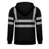 Fleece-lined Outdoor Sanitation Workwear Men's High Visibility Reflective Strip Zipper Hooded Sweatshirts