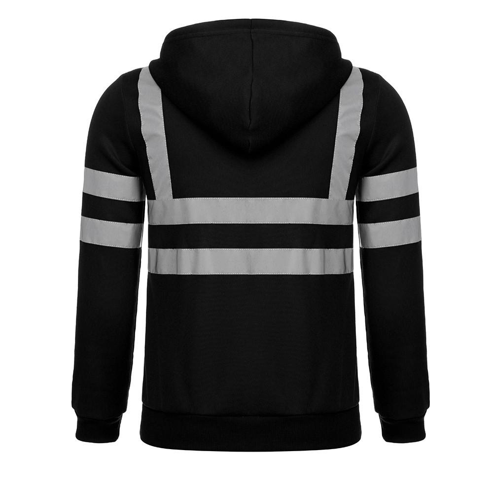 Fleece-lined Outdoor Sanitation Workwear Men's High Visibility Reflective Strip Zipper Hooded Sweatshirts