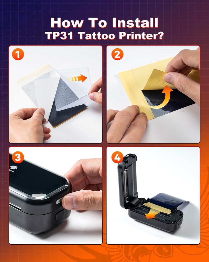 DM 100 Sheets Tattoo Stencil Paper Transfer Tattoo Paper 3.15" x 11.81" Tattoo Stencil Paper for TP31/MR3 Tattoo Thermal Printer