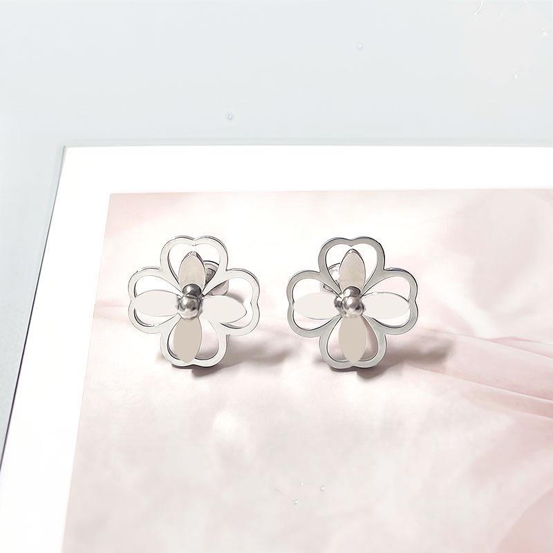 Korean Style Four-Leaf Clover Stainless Steel Ear Stud Earrings for Women