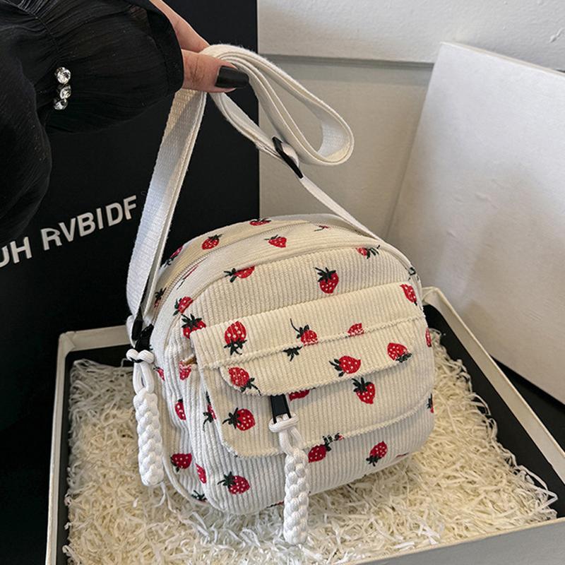 

Милая вельветовая сумка через плечо с клубникой, повседневная, на молнии, модная сумка кроссбоди, сумка-тоут, женская, для девочек, для путешествий, работы, сумка-мессенджер KTY 20x10x18cm белый