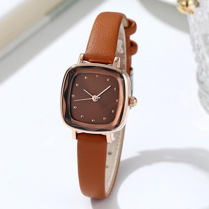 Retro Small Square Dial Student Watch Women'S Simple Style Small Dial Belt Watch Quartz Watch