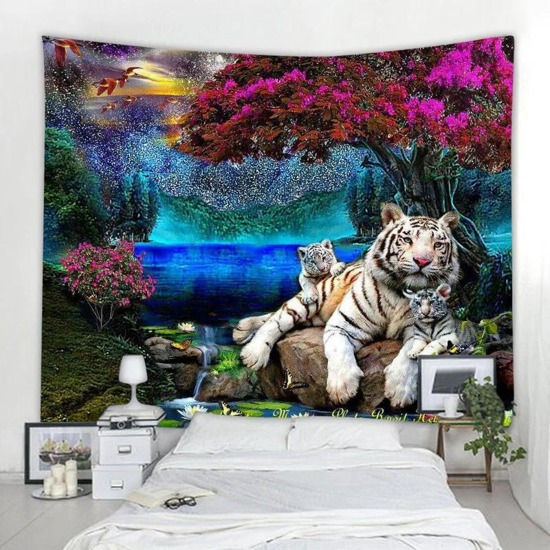 African Jungle Wild Animal Tapestry Rainforest Theme Wall Hanging Safari Animals Giraffe Elephant Tapestries For Boys Adults