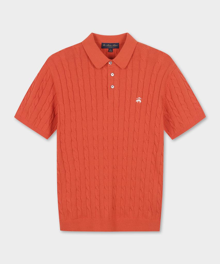 BROOKS BROTHERS Cotton Cable Polo Short Sleeve Sweater (Orange) (Bbwtmb204Affm)