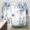 1pc Blue Lavender Floral and Butterfly Shower Curtain - with soft petals and translucent butterflies, polyester fabric with hook