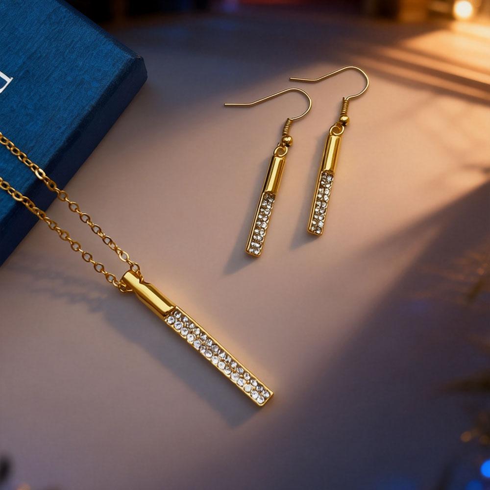 Elegant Gold Stick for Women Pendant Necklace Drop Earring Geometry Wedding Jewelry Sets