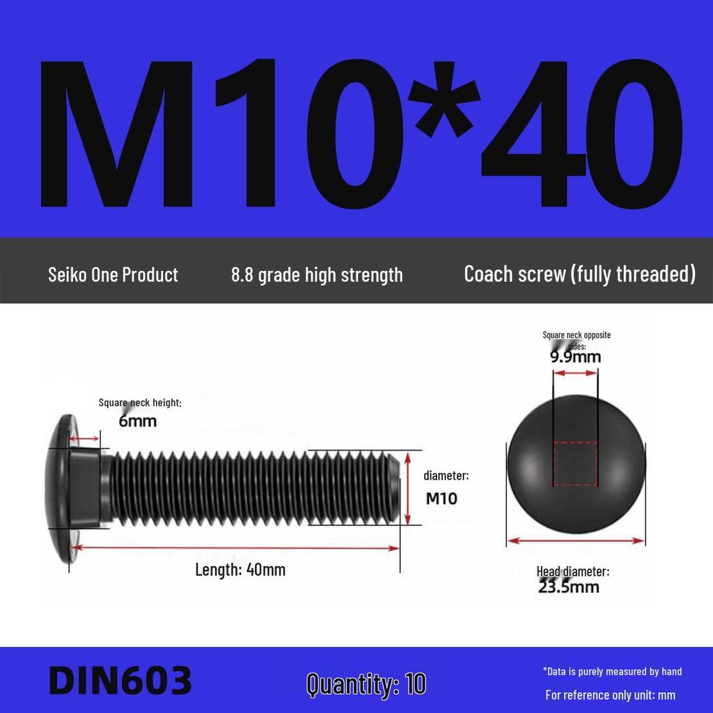 High-Strength Grade 8.8 Carriage Bolts: Round Head, Square Neck, M6-M16 Sizes for Shelf and Bridge Frames