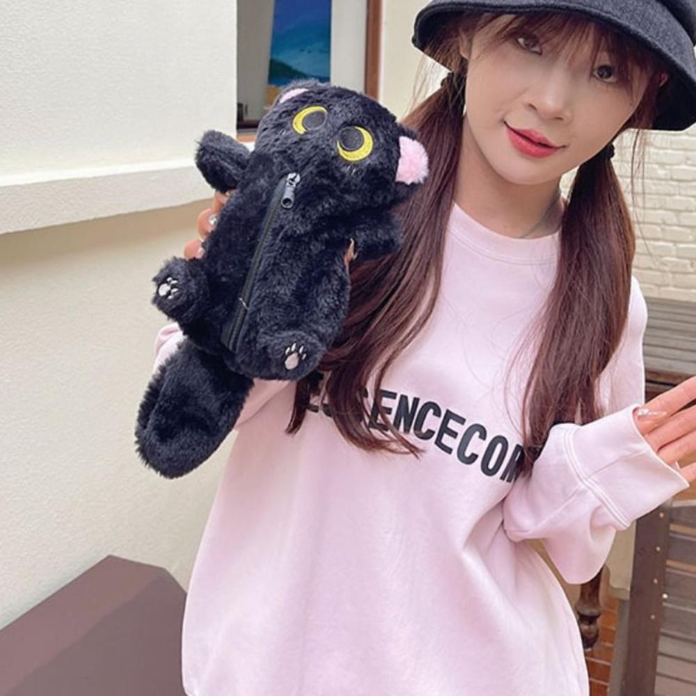 Siamese Cat Plush Pencil Case Large Capacity Cat Pencil Bag Novelty Stationery Bag  Learning