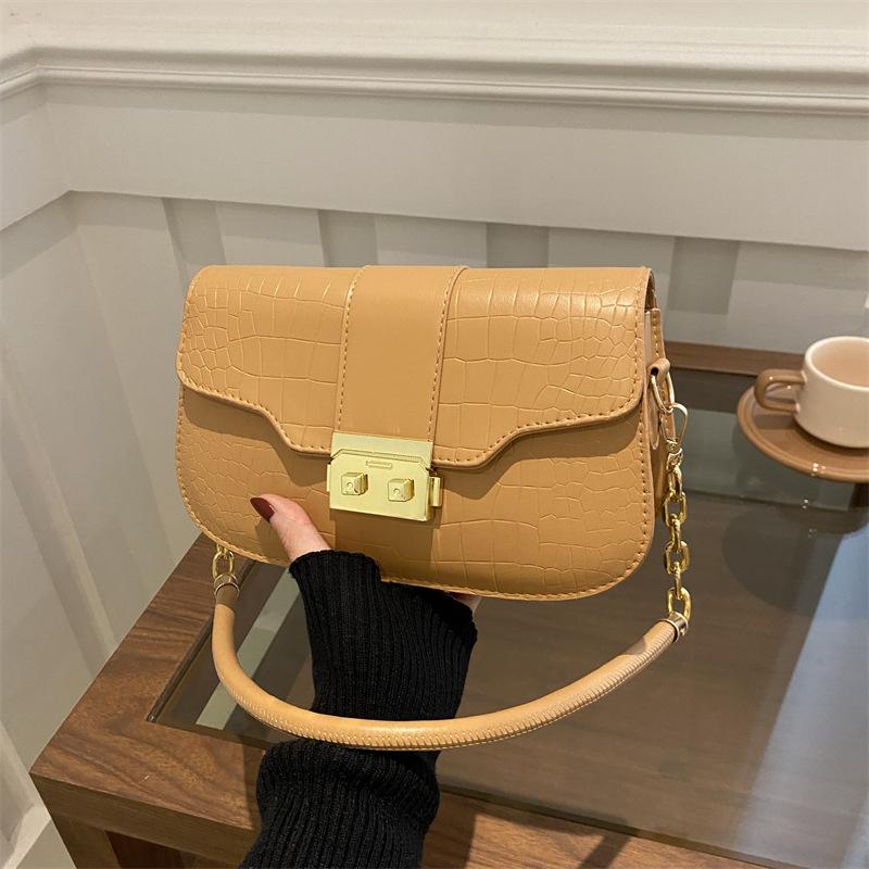 Niche Texture Crocodile Pattern Small Square Bag Women's New Fashionable High-value Shoulder Bag Versatile Messenger Underarm Bag Chain