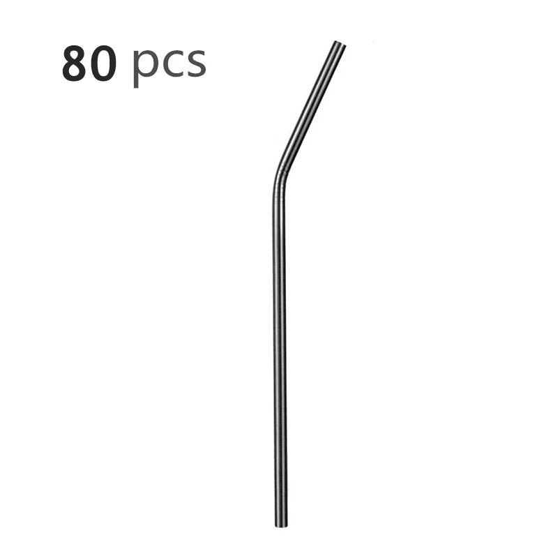 80Pcs 8mm*215mm Reusable Metal Straw 304 Stainless Steel Drinking Straight Bent Straws Eco-friendly Party Bar Accessories