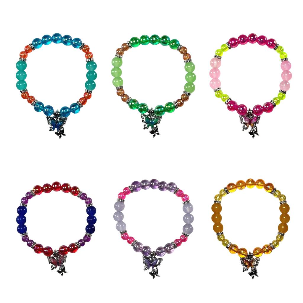 Sweet Crystal Beaded Bracelet Butterfly Pendant Handchain for Women Fashionable Friendship Wristchain Wrist Jewelry