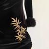 High-End Embroidered Velvet Cuff Wool Cheongsam Dress