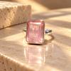 Rose Quartz Emerald Cut Ring, 925 Sterling Silver Statement Ring, Minimalist Pink Gemstone Ring, Gift for Her