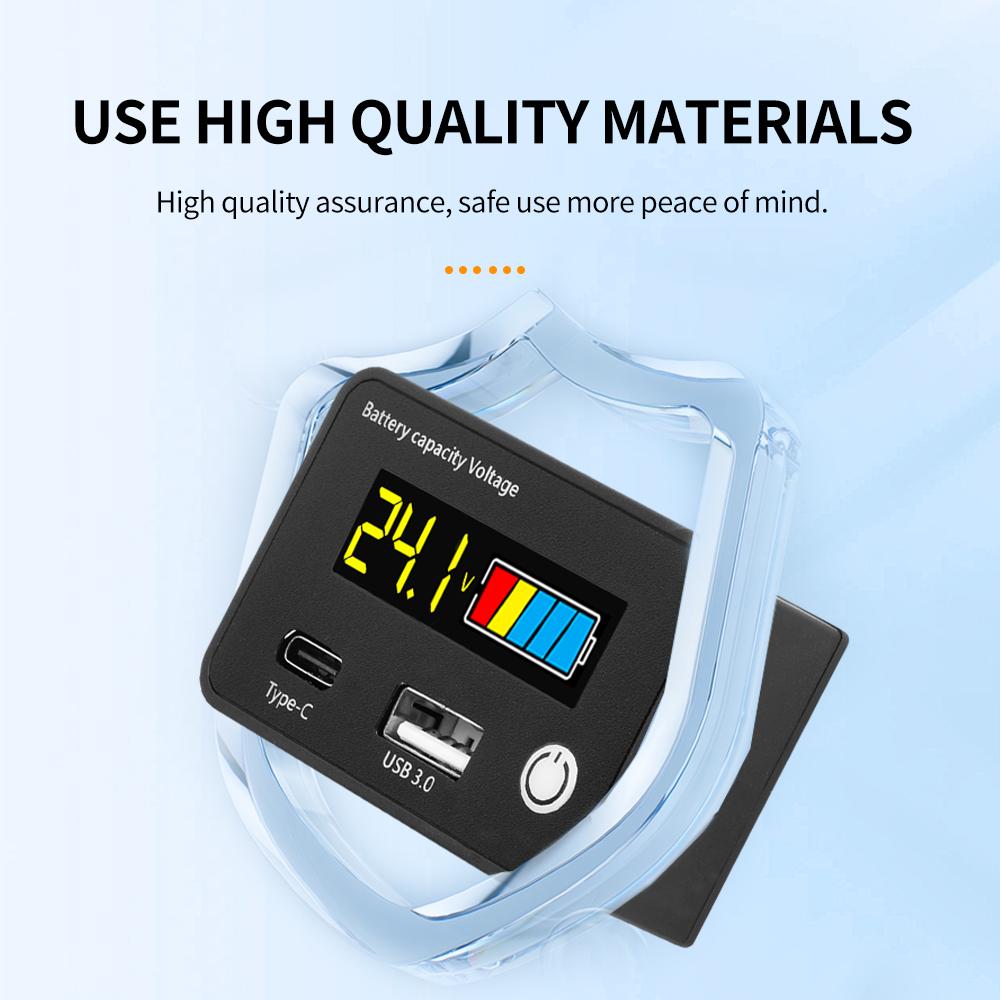 DC8-30V Battery Capacity Indicator Car Motorcycle Digital Voltmeter Voltage Tester Meter Tool USB3.0/Tpye-C Output for Car