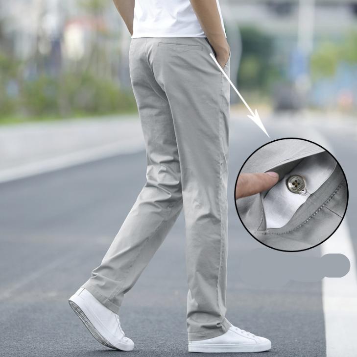 Чоловічі літні еластичні однотонні бавовняні повсякденні штани Вільні прямі костюмні штани кольору хакі